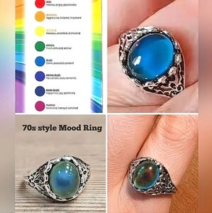 Mood Ring Silvery Size 7 8 9 Vintage Style 70s Temperature Changing Mood Rings